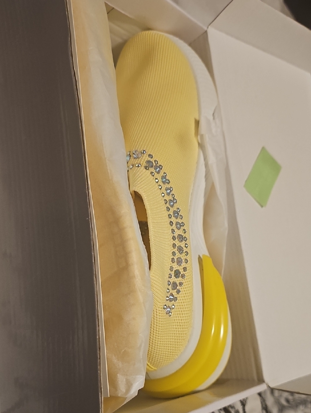 Women's Yellow Slip-On Knit Sneakers with Crystal Accent